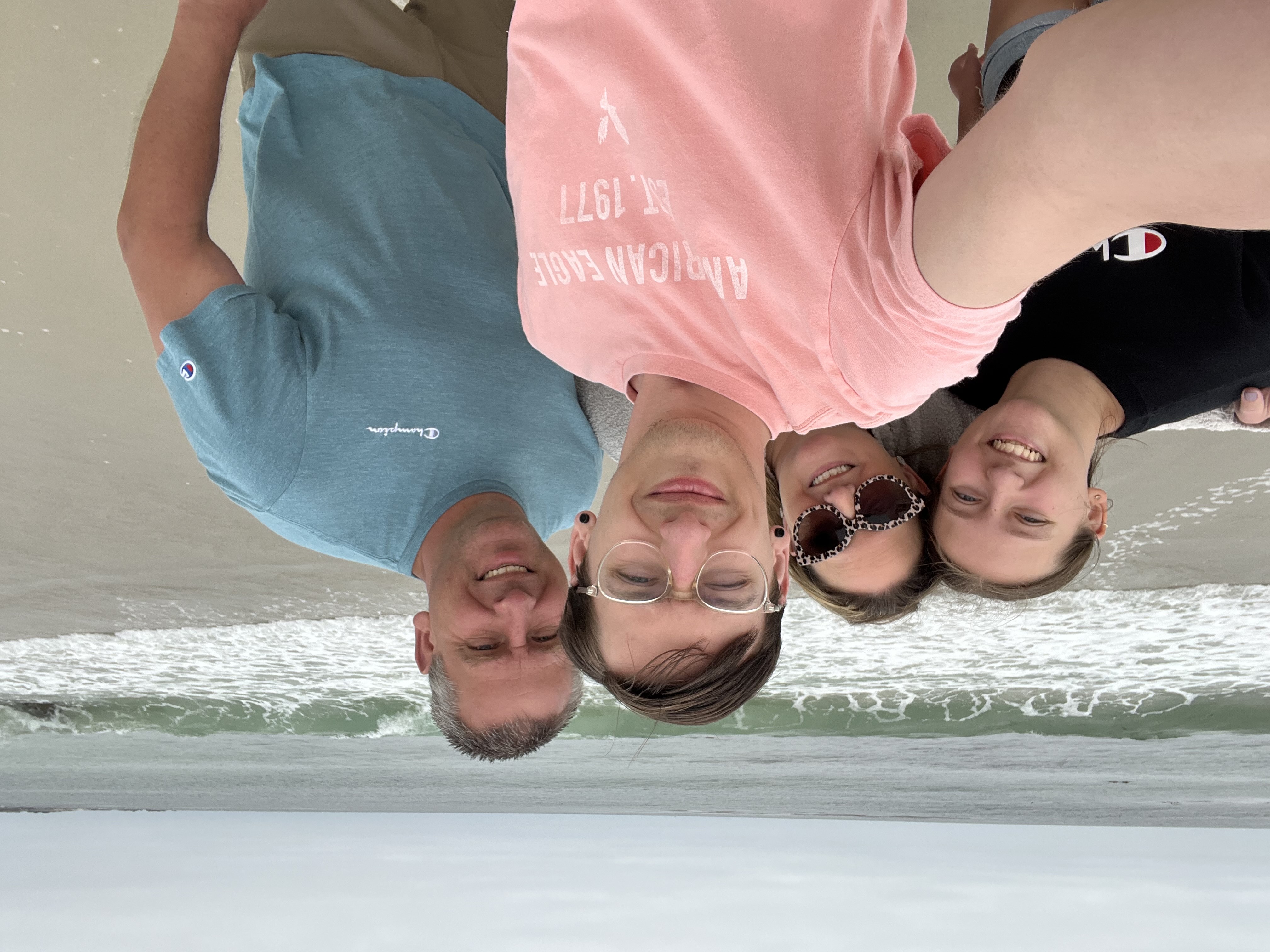 a group of people taking a selfie on the beach